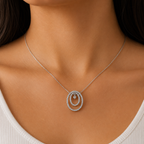 Double Halo Diamond Pendant Necklace