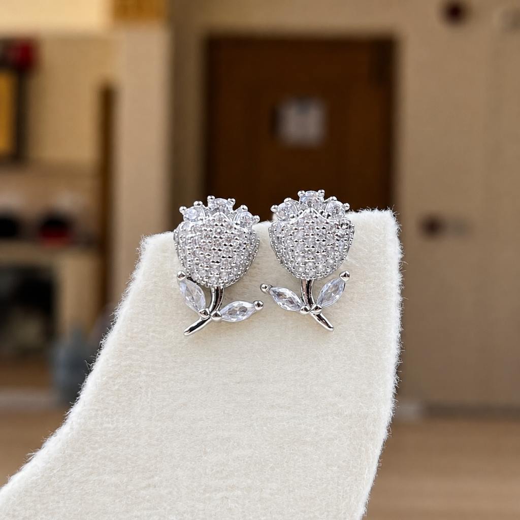 Crystal Rose Bloom Stud Earrings